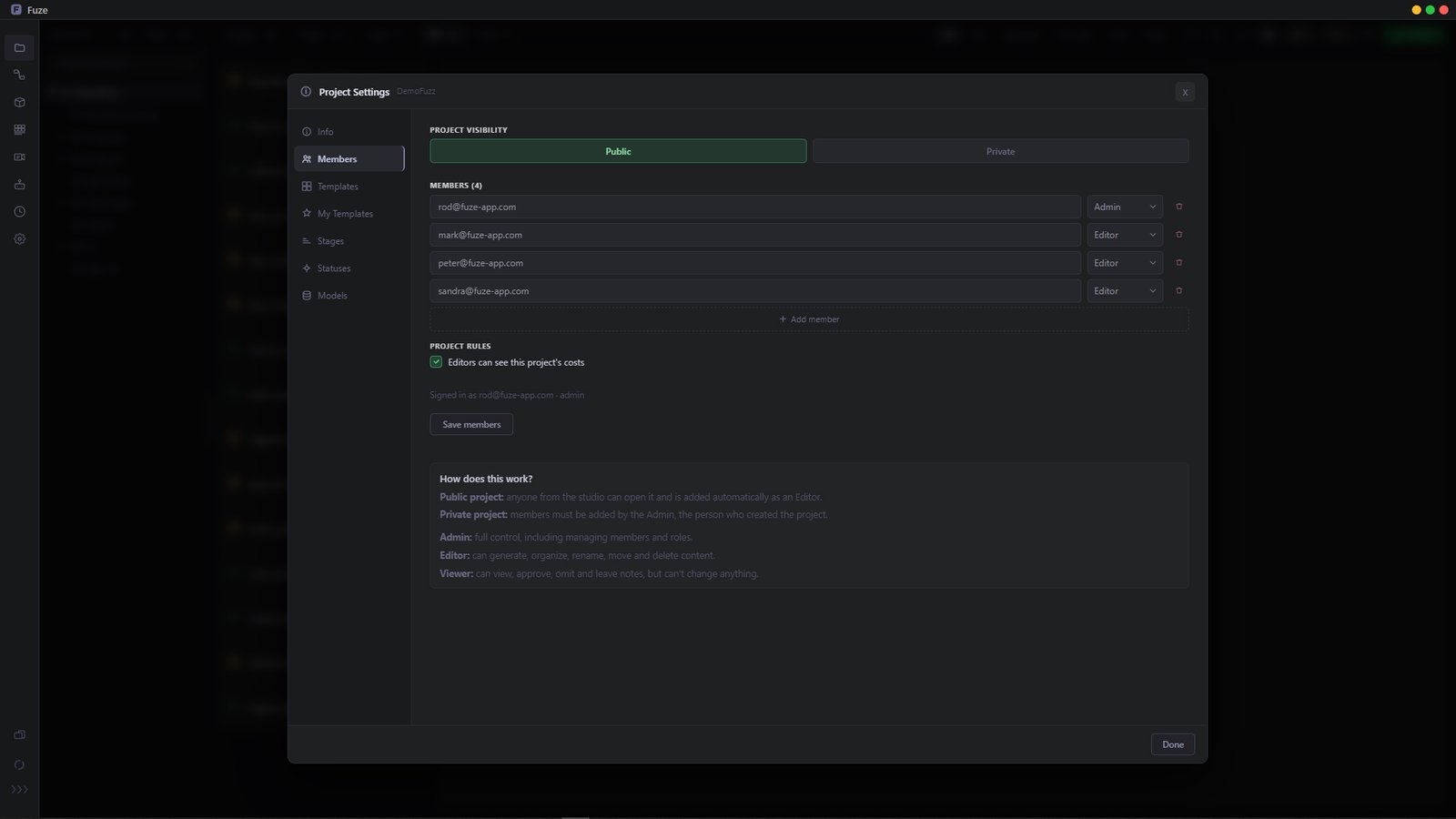 Project Settings in Fuze